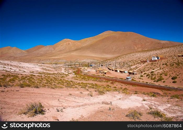 altiplano village Machuca with a typical church near San Pedro de Atacama, Chile