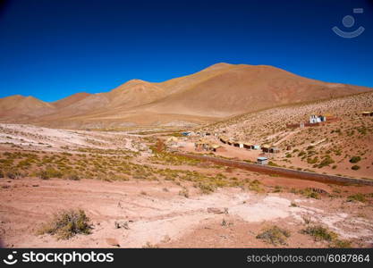 altiplano village Machuca with a typical church near San Pedro de Atacama, Chile