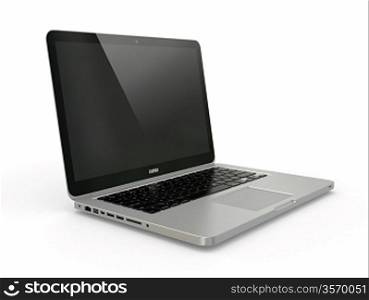 Aluminium laptop on white background. Three-dimensional image.