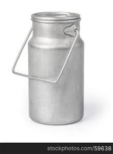 aluminium milk can on white background with clipping path
