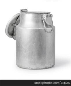 aluminium milk can on white background with clipping path