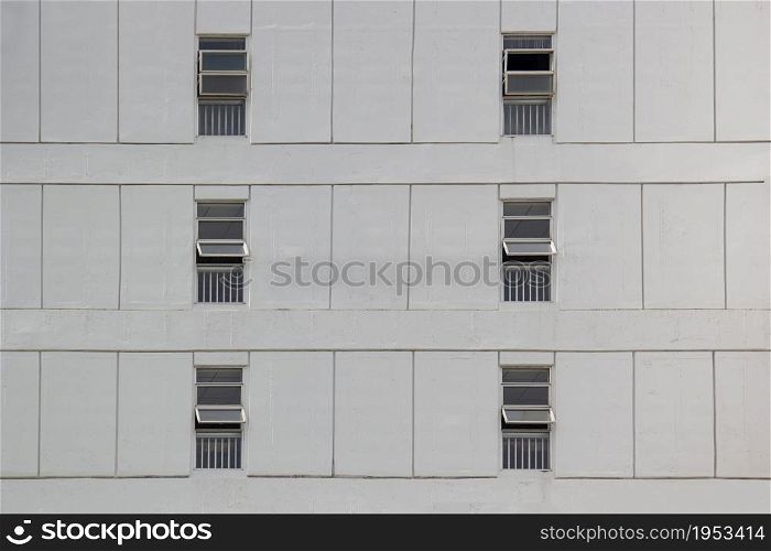Aluminium Window On Modern Gray Wall Of Urban Building.