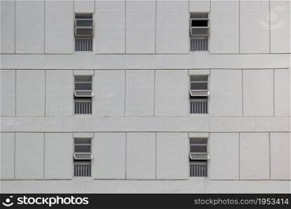 Aluminium Window On Modern Gray Wall Of Urban Building.