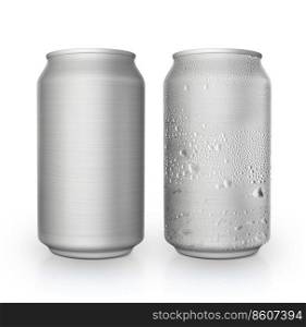 Aluminum can and Aluminum can with water droplets with isolated on white background