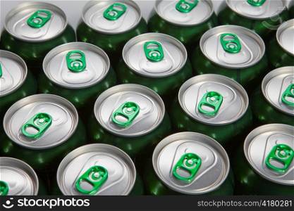 Aluminum cans with keys close-up, focus on center