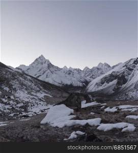 Ama dablam summit Everest base camp trek in Himalayas. Trekking in Nepal