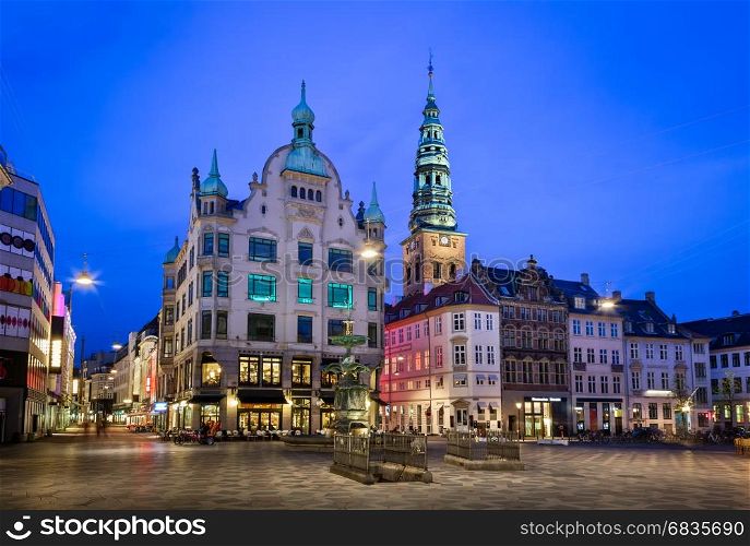 Amagertorv Square and Stork Fountain in the Old Town of Copenhagen, Denmark