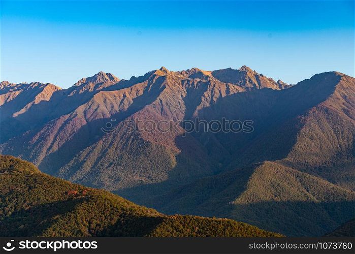 Amazing aerial view of the Alps at sunny autumn day