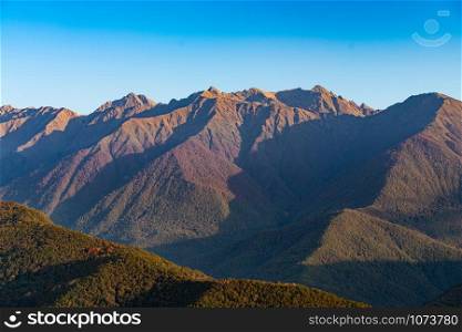 Amazing aerial view of the Alps at sunny autumn day