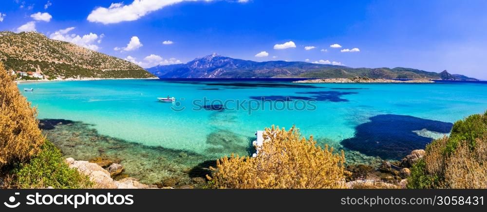 Amazing beaches and nature of Samos island. Psili Ammos. Greece