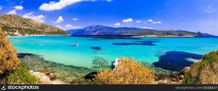 Amazing beaches and nature of Samos island. Psili Ammos. Greece
