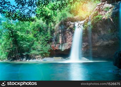 Amazing beautiful waterfalls in deep forest at Haew Suwat Waterfall in Khao Yai National Park, Thailand