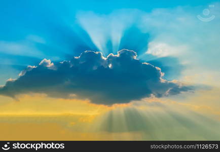 Amazing Cloud / Beautiful blue sky with Sunset sun light rays through the clouds
