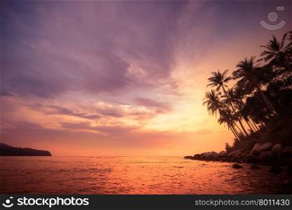 Amazing colors of tropical sunset. Phuket island, Thailand travel landscapes and destinations