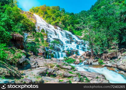 Amazing deep forest big waterfall at Mae Ya waterfall, Doi Inthanon national park Chiangmai, Thailand.