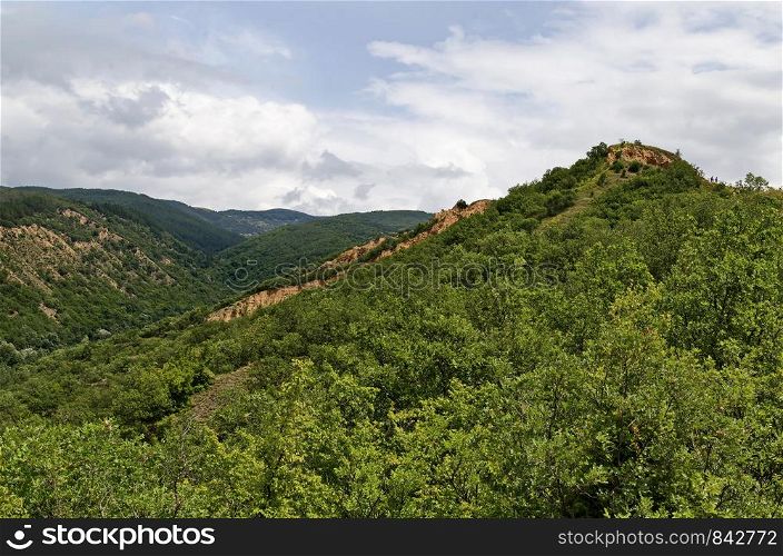 Amazing general view with the rock formations Stob pyramids, west share of Rila mountain, Kyustendil region, Bulgaria, Europe