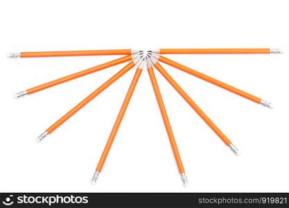 Amazing isolated pencils on pure white background. Orange pencil. Amazing isolated pencils on pure white background