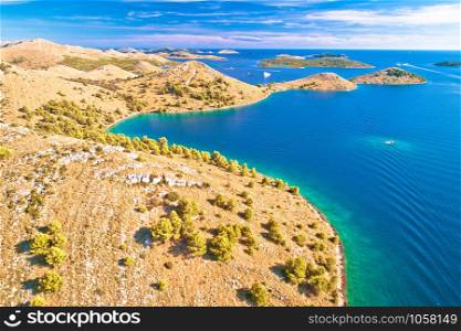 Amazing Kornati Islands national park archipelago aerial view, landscape of Dalmatia, Croatia