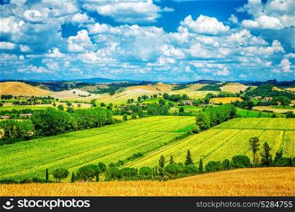 Amazing landscape, beautiful fresh green valley, countryside panoramic scene, beauty of nature, travel and tourism concept