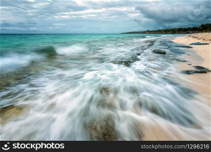 Amazing motion blur ocean waves. Beautiful low exposure water nature.