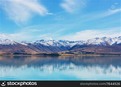 Amazing natural landscapes in New Zealand. Mountains lake.