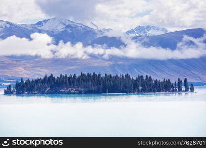 Amazing natural landscapes in New Zealand. Mountains lake at sunset.