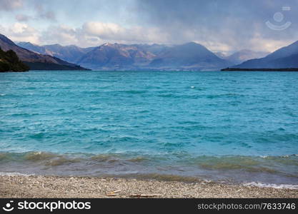 Amazing natural landscapes in New Zealand. Mountains lake at sunset.