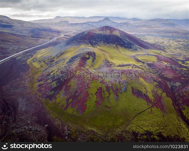 Amazing nature landscape, crater geothermal lake highlands of Iceland. Scenic panoramic view, outdoor travel background