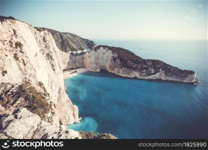 Amazing Navagio beach with shipwreck on Zakynthos island. Ionian sea, Greece.