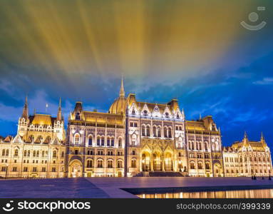 Amazing night view of Hungarian Parliament, Budapest.