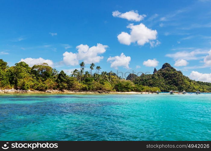 Amazing scenic view of sea bay and mountain islands, Palawan, Philippines