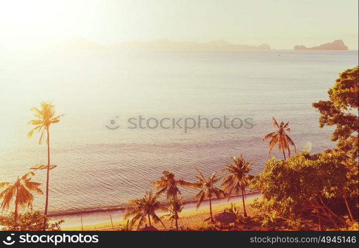 Amazing scenic view of sea bay and mountain islands, Palawan, Philippines