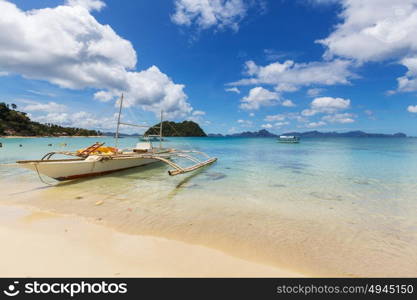 Amazing scenic view of sea bay and mountain islands, Palawan, Philippines