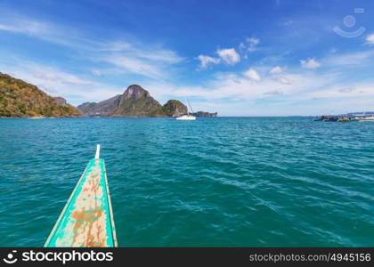 Amazing scenic view of sea bay and mountain islands, Palawan, Philippines