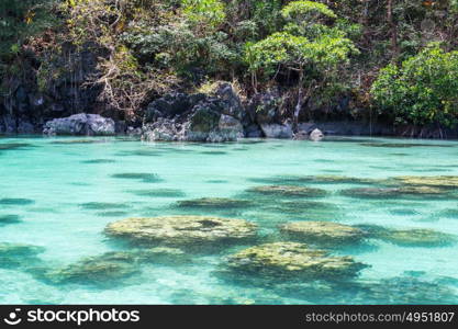 Amazing scenic view of sea bay and mountain islands, Palawan, Philippines