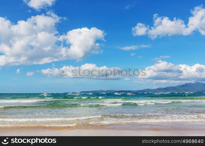 Amazing scenic view of sea bay and mountain islands, Palawan, Philippines