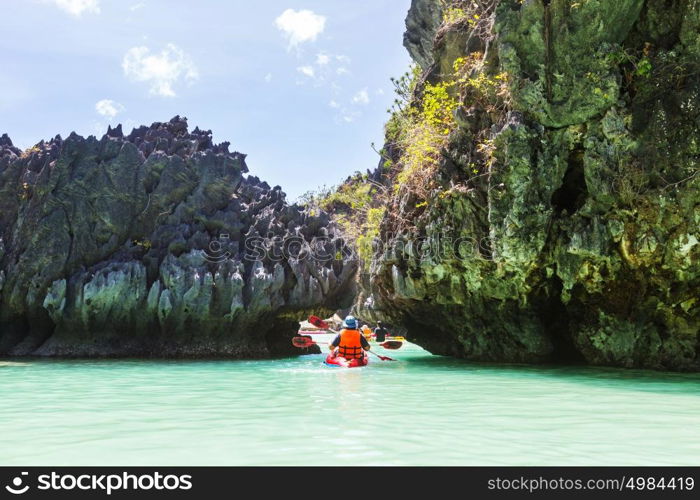 Amazing scenic view of sea bay and mountain islands, Palawan, Philippines