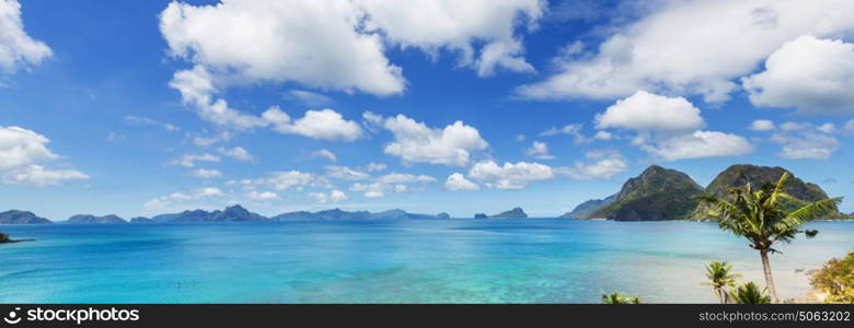 Amazing scenic view of sea bay and mountain islands, Palawan, Philippines