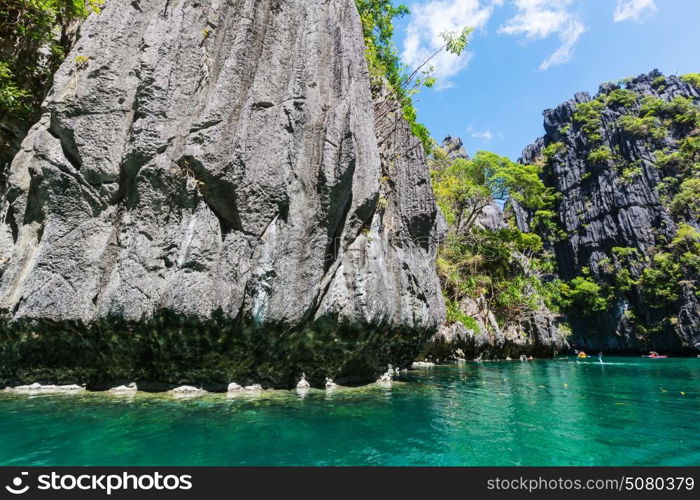 Amazing scenic view of sea bay and mountain islands, Palawan, Philippines