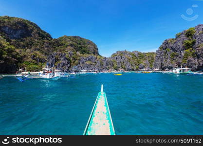 Amazing scenic view of sea bay and mountain islands, Palawan, Philippines