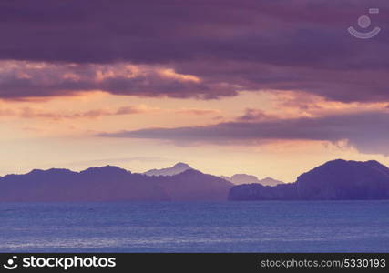 Amazing scenic view of sea bay and mountain islands, Palawan, Philippines