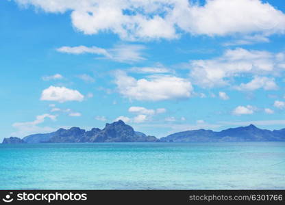 Amazing scenic view of sea bay and mountain islands, Palawan, Philippines