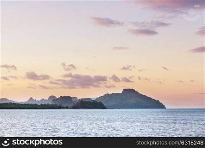 Amazing scenic view of sea bay and mountain islands, Palawan, Philippines