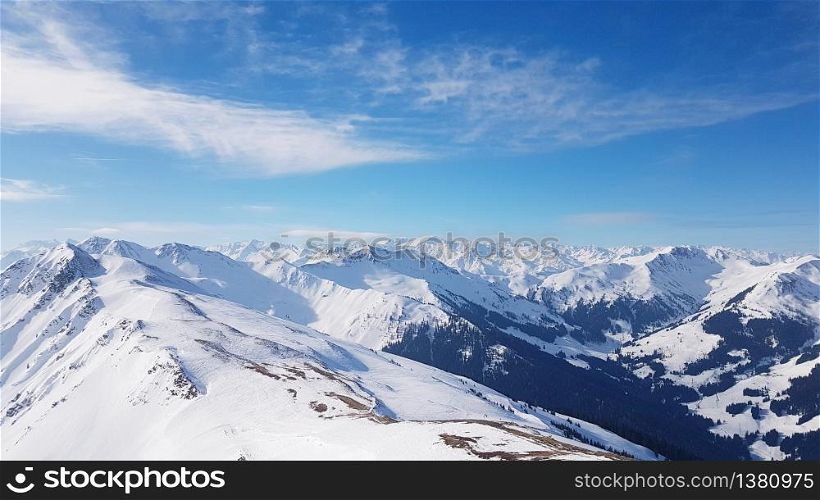 Amazing ski area located in Saalbach, Austria, emperor weather with view to valley