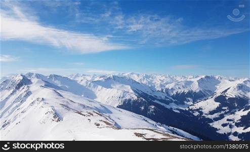 Amazing ski area located in Saalbach, Austria, emperor weather with view to valley