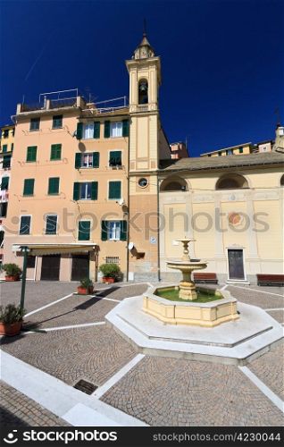 amazing small square with fountain in Sori, Liguria, Italy
