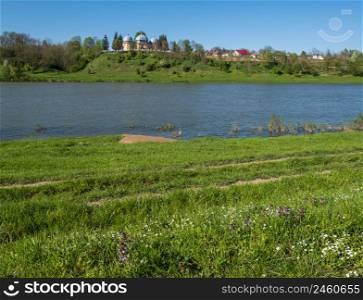 Amazing spring view on the Dnister River Canyon. View from Nezvysko village blossoming river coast,Ivano-Frankivsk region, Ukraine