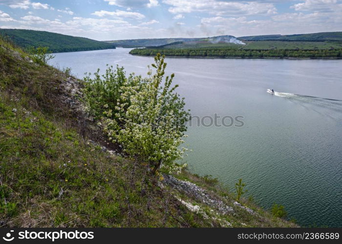 Amazing spring view on the Dnister River Canyon, Chernivtsi region, Ukraine.