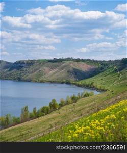Amazing spring view on the Dnister River Canyon, Chernivtsi region, Ukraine.
