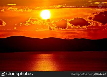 Amazing sunset above Pasman island, archipelago of Dalmatia, Croatia